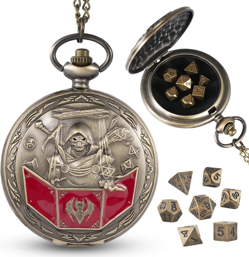 banloga D&D Dice Set,7PCS Metal Dice for Dungeons and Dragons,Mini Dice Set with Pocket Watch Case,Role Playing Board Games Accessories (DM, Bronze) - Image 1